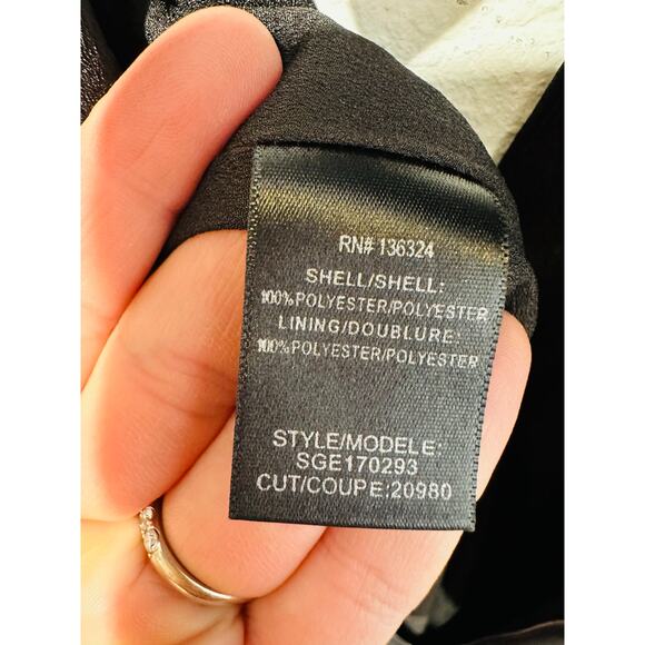 HALSTON Black Sleeveless Deep V-Neck High-Low Ruffle Front Jumpsuit Size 6 - Picture 4 of 14